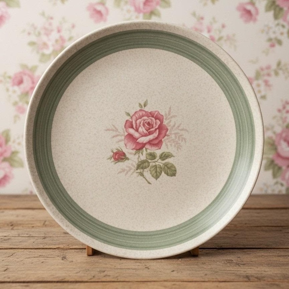 Canonsburg‎ Pottery Blush Pink Dinner Plate, Vintage Round Ceramic Dinnerware